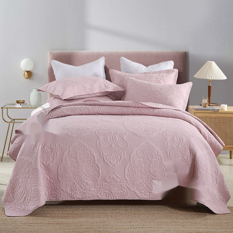 HKM-711635 Plus-Sized Solid Color Pure Cotton Three-Piece Bed Cover Set for 1.5-2.0m Beds