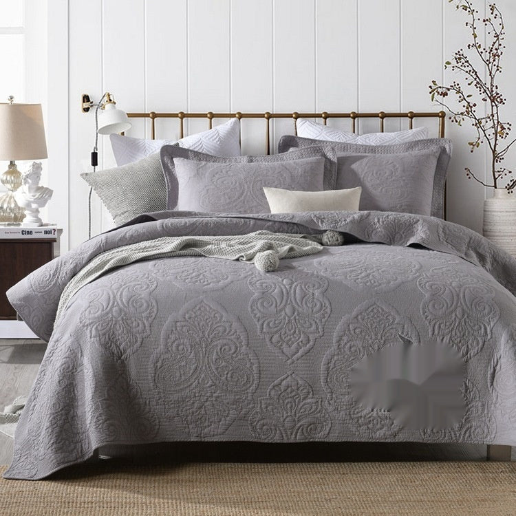 HKM-711635 Plus-Sized Solid Color Pure Cotton Three-Piece Bed Cover Set for 1.5-2.0m Beds