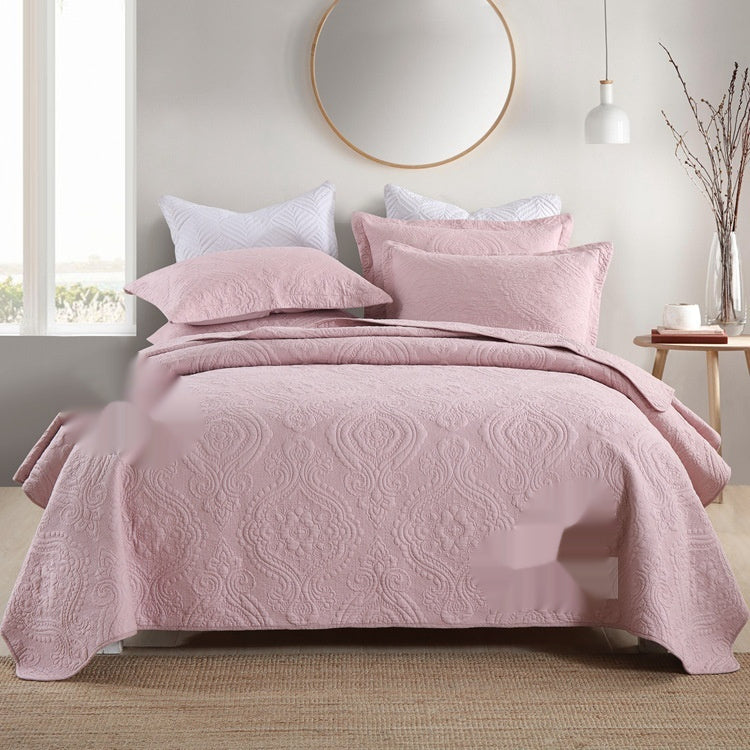 HKM-711635 Plus-Sized Solid Color Pure Cotton Three-Piece Bed Cover Set for 1.5-2.0m Beds