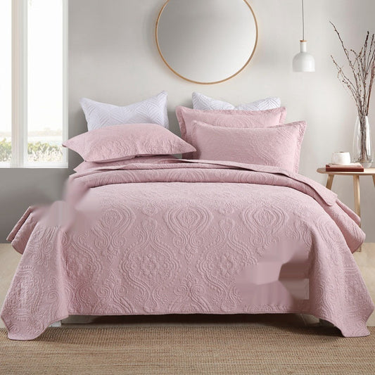HKM-711635 Plus-Sized Solid Color Pure Cotton Three-Piece Bed Cover Set for 1.5-2.0m Beds