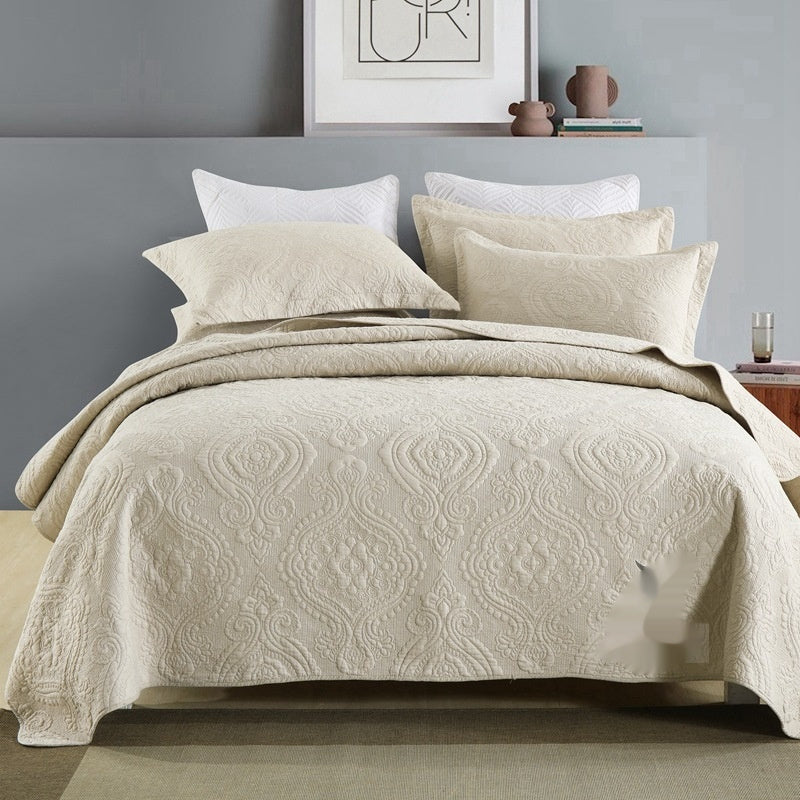 HKM-711635 Plus-Sized Solid Color Pure Cotton Three-Piece Bed Cover Set for 1.5-2.0m Beds