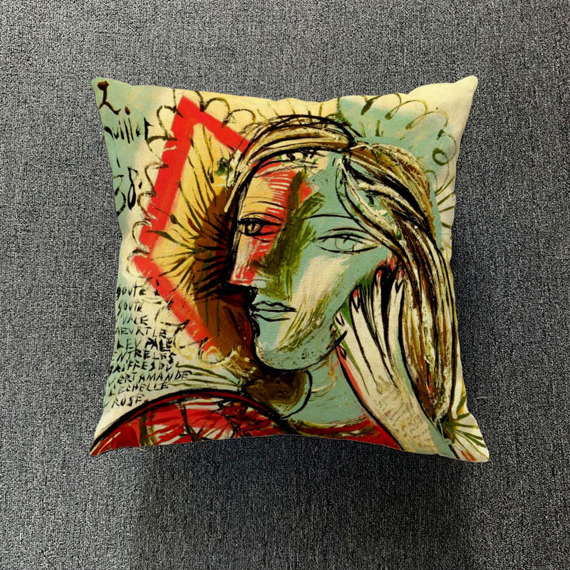 HKM-711699 Creative European-Style Cotton Cushion Cover, 45x45cm, Character Design for Living Room & Bedroom