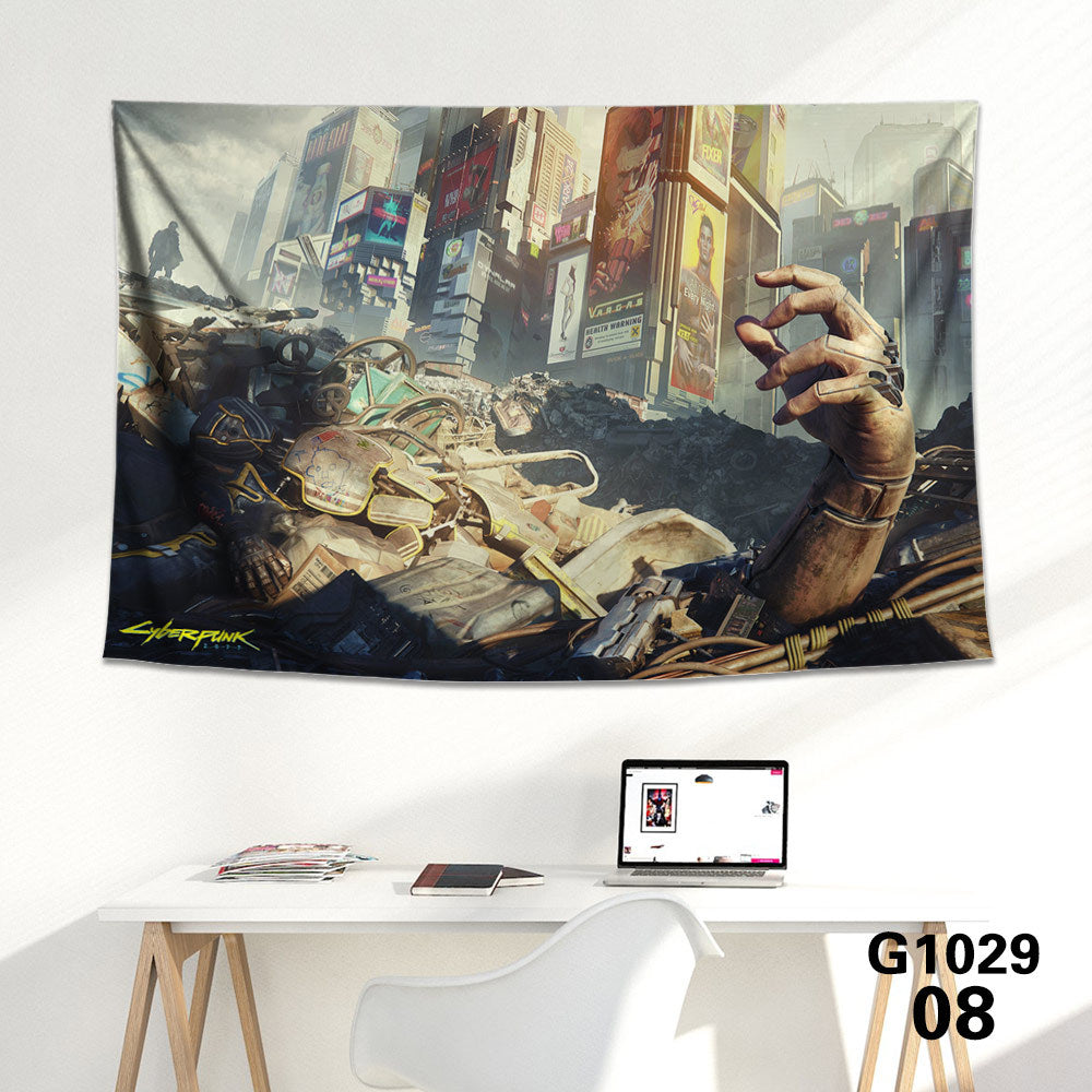 HKM-712339 Cyberpunk 2077 Tapestry Wall Cloth - 150CM x 100CM & 100CM x 66CM - 3D Digital Print Polyester Short Plush