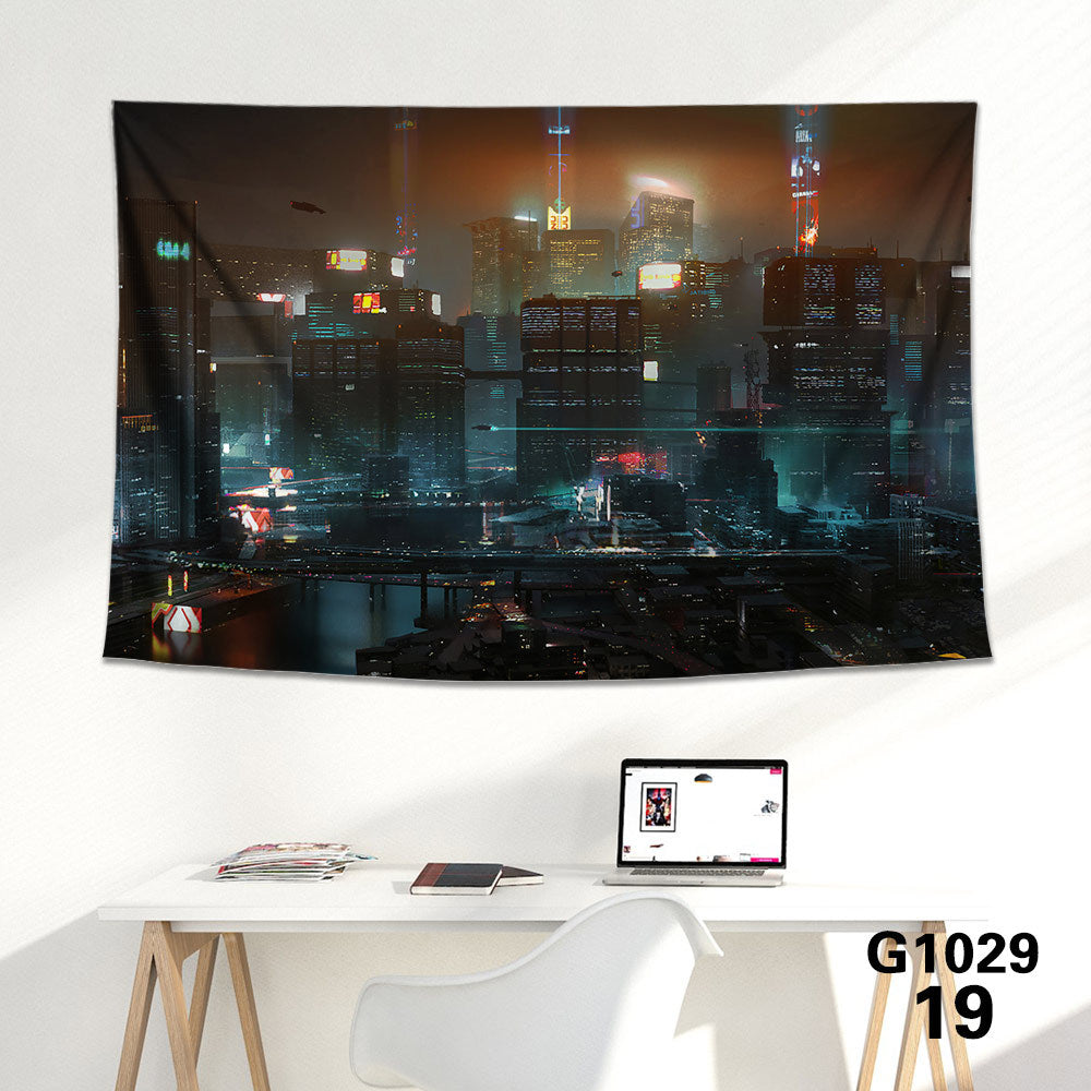 HKM-712339 Cyberpunk 2077 Tapestry Wall Cloth - 150CM x 100CM & 100CM x 66CM - 3D Digital Print Polyester Short Plush