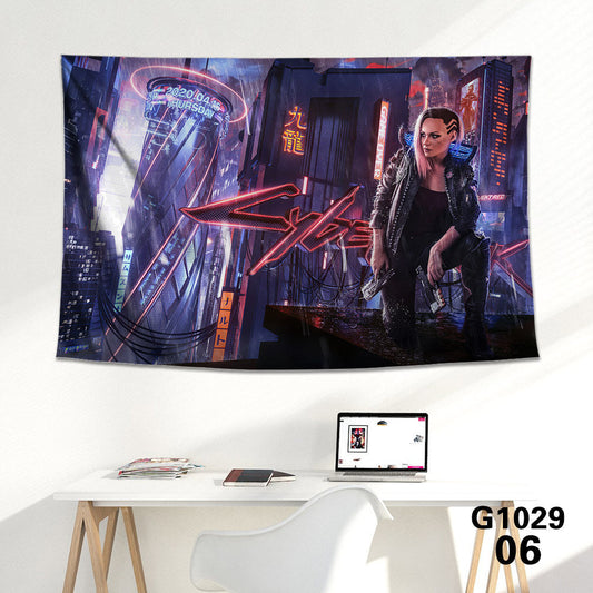 HKM-712339 Cyberpunk 2077 Tapestry Wall Cloth - 150CM x 100CM & 100CM x 66CM - 3D Digital Print Polyester Short Plush