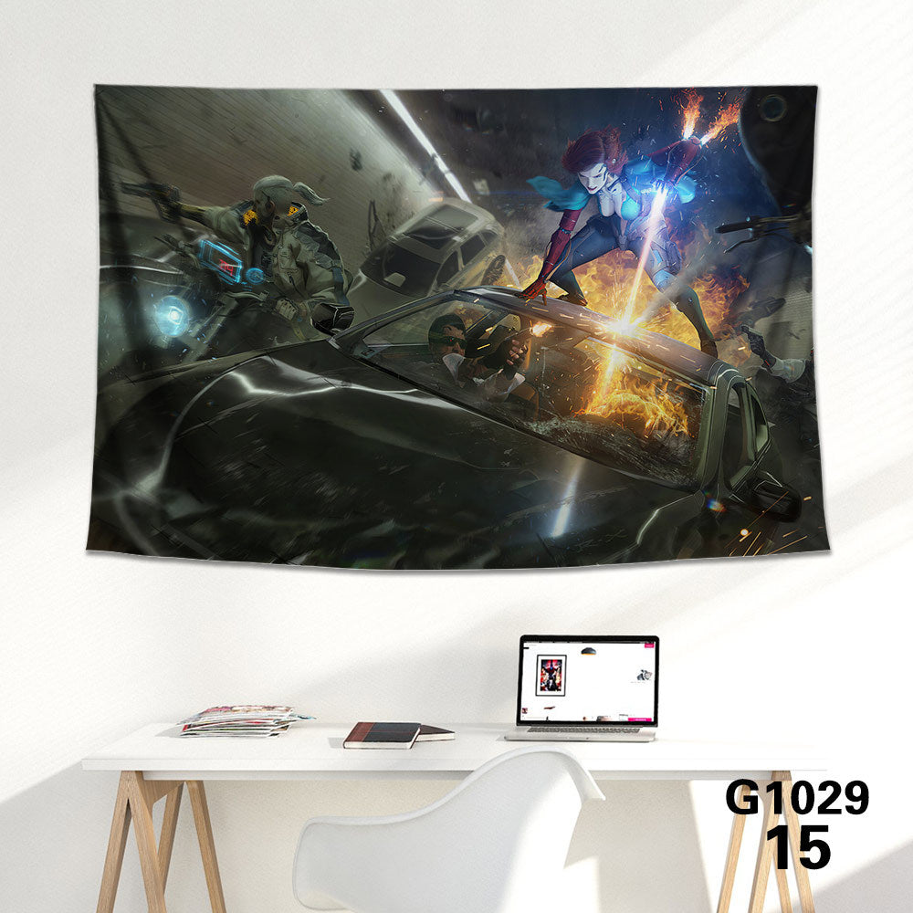 HKM-712339 Cyberpunk 2077 Tapestry Wall Cloth - 150CM x 100CM & 100CM x 66CM - 3D Digital Print Polyester Short Plush