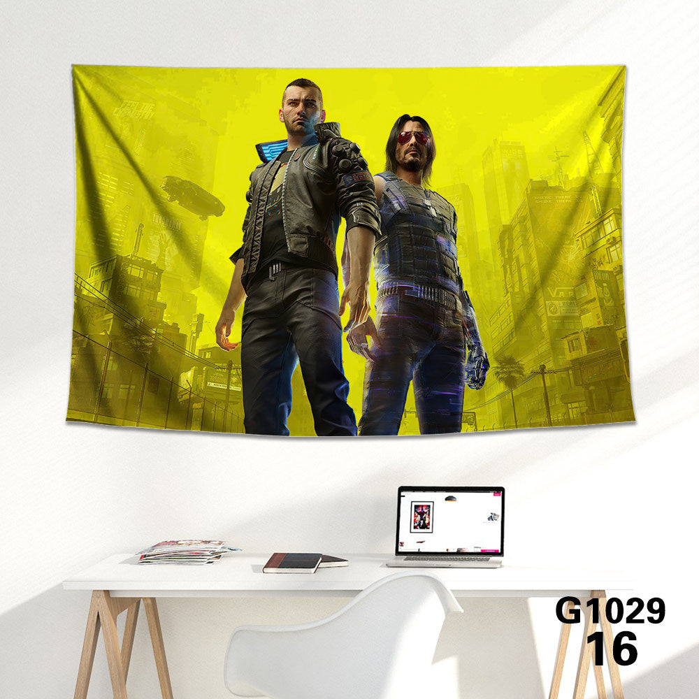 HKM-712339 Cyberpunk 2077 Tapestry Wall Cloth - 150CM x 100CM & 100CM x 66CM - 3D Digital Print Polyester Short Plush