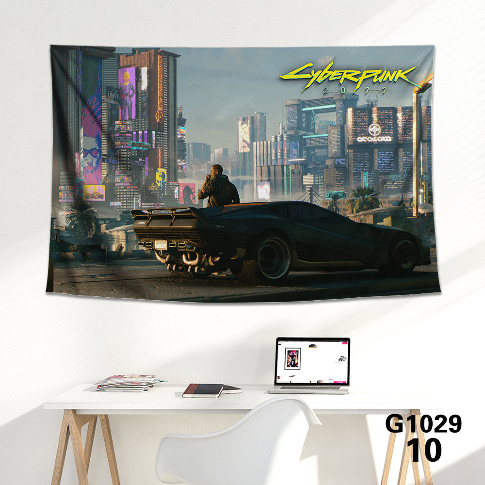 HKM-712339 Cyberpunk 2077 Tapestry Wall Cloth - 150CM x 100CM & 100CM x 66CM - 3D Digital Print Polyester Short Plush
