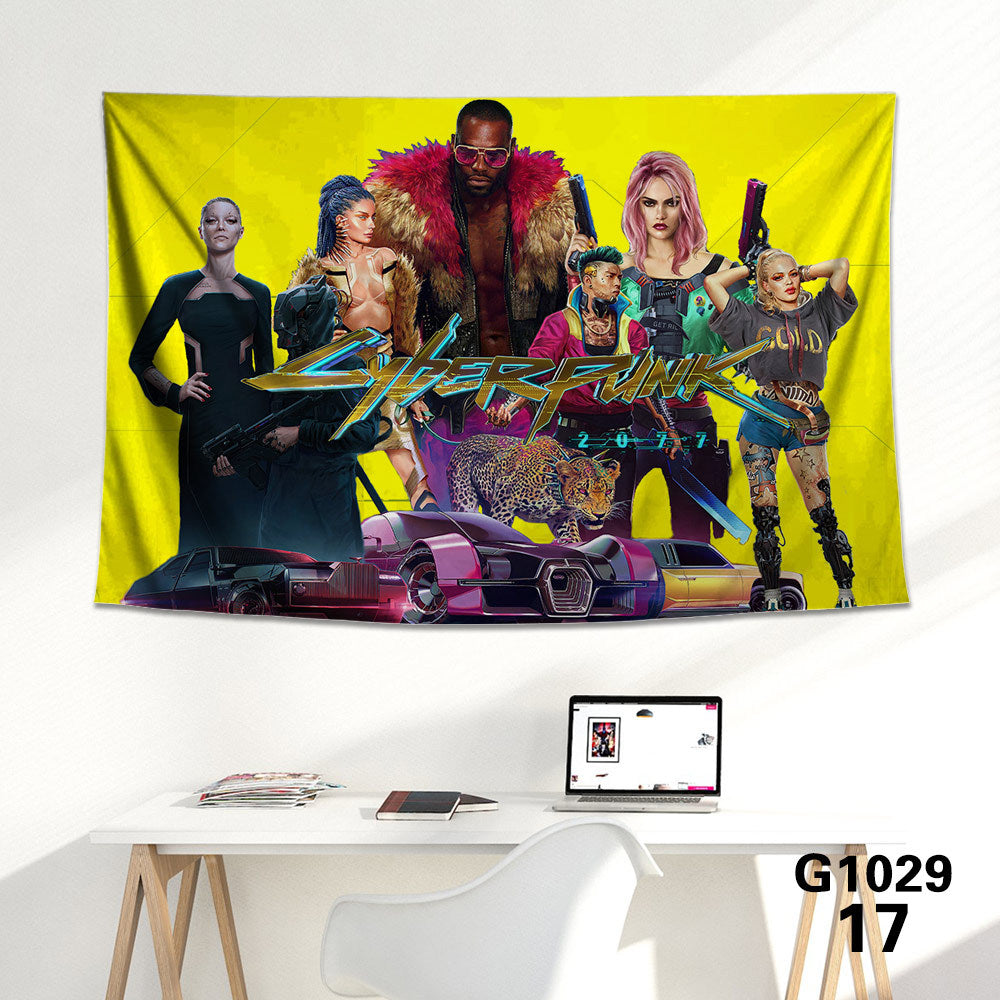 HKM-712339 Cyberpunk 2077 Tapestry Wall Cloth - 150CM x 100CM & 100CM x 66CM - 3D Digital Print Polyester Short Plush