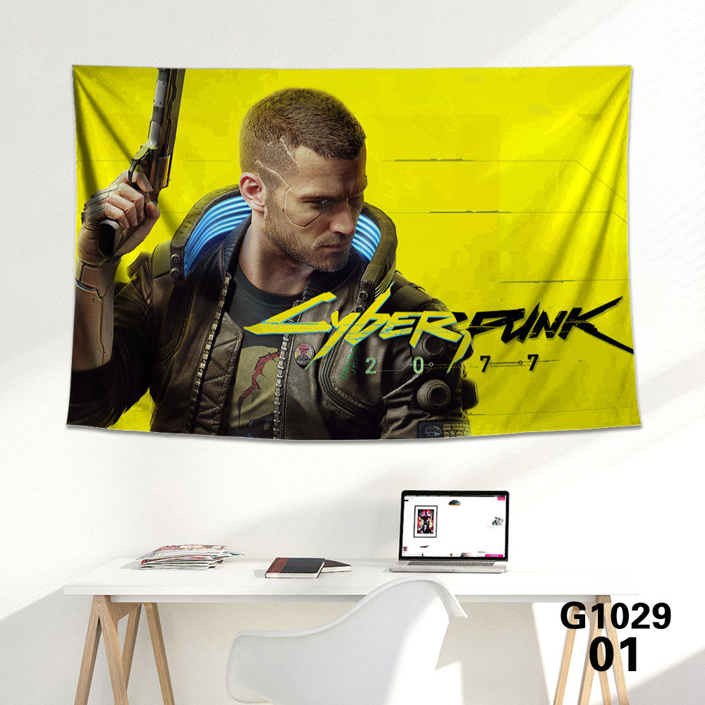 HKM-712339 Cyberpunk 2077 Tapestry Wall Cloth - 150CM x 100CM & 100CM x 66CM - 3D Digital Print Polyester Short Plush