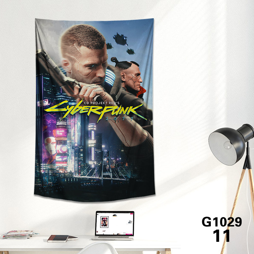HKM-712339 Cyberpunk 2077 Tapestry Wall Cloth - 150CM x 100CM & 100CM x 66CM - 3D Digital Print Polyester Short Plush