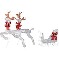HKM-712403 Lighted 3-Piece Reindeer and Sleigh Set with 270 LED White Lights, Weatherproof Outdoor Christmas Decoration