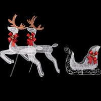 HKM-712403 Lighted 3-Piece Reindeer and Sleigh Set with 270 LED White Lights, Weatherproof Outdoor Christmas Decoration
