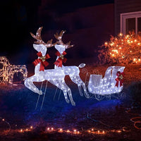 HKM-712403 Lighted 3-Piece Reindeer and Sleigh Set with 270 LED White Lights, Weatherproof Outdoor Christmas Decoration
