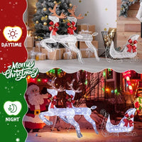 HKM-712403 Lighted 3-Piece Reindeer and Sleigh Set with 270 LED White Lights, Weatherproof Outdoor Christmas Decoration