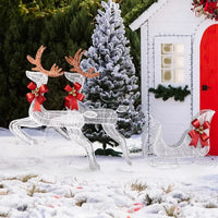 HKM-712403 Lighted 3-Piece Reindeer and Sleigh Set with 270 LED White Lights, Weatherproof Outdoor Christmas Decoration
