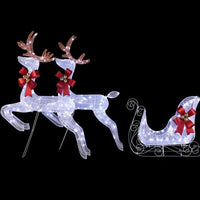 HKM-712403 Lighted 3-Piece Reindeer and Sleigh Set with 270 LED White Lights, Weatherproof Outdoor Christmas Decoration