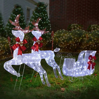 HKM-712403 Lighted 3-Piece Reindeer and Sleigh Set with 270 LED White Lights, Weatherproof Outdoor Christmas Decoration