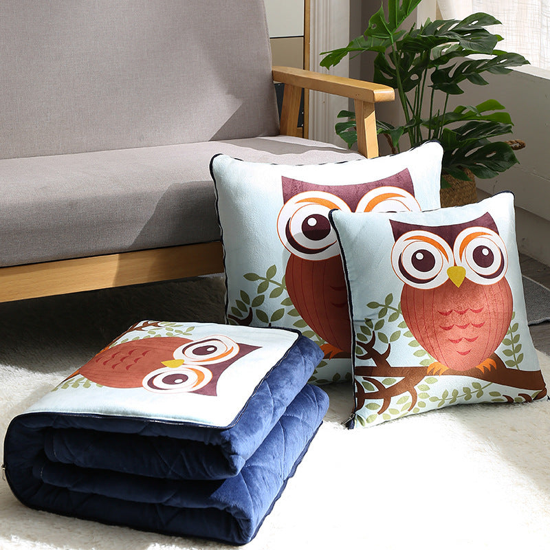 KTX-712467 Thickened Crystal Velvet Dual-Purpose Pillow and Blanket for Car and Sofa