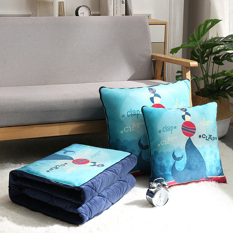 KTX-712467 Thickened Crystal Velvet Dual-Purpose Pillow and Blanket for Car and Sofa