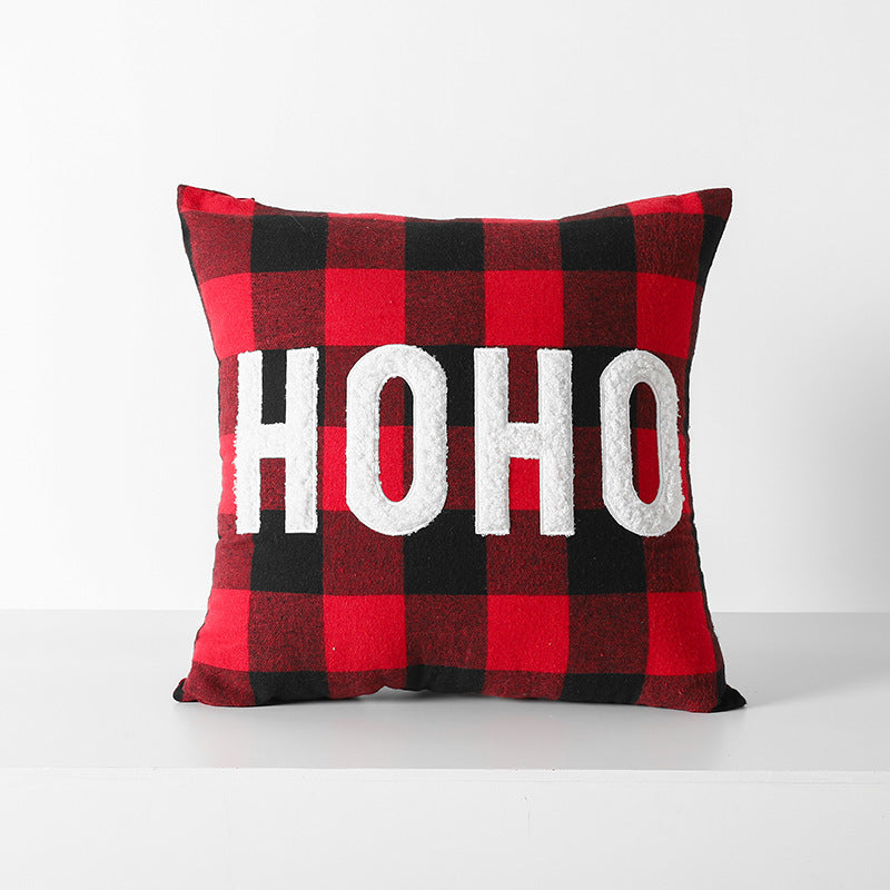 HKM-712595 Christmas Red Black Plaid Embroidered Cushion Cover - Various Designs Available