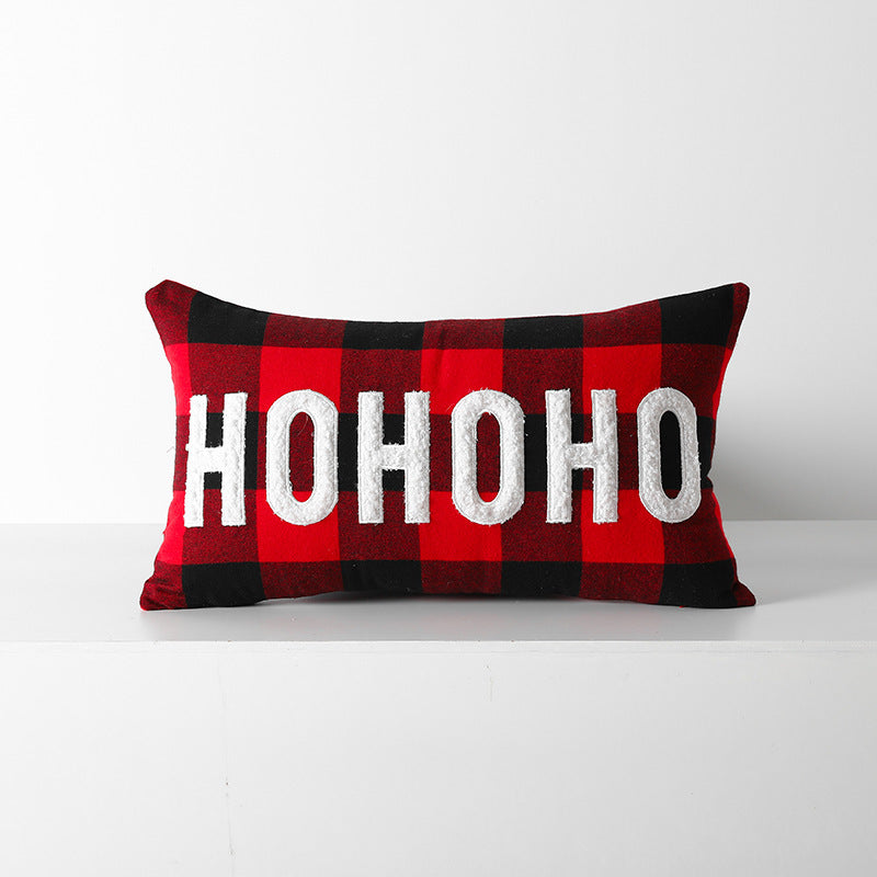 HKM-712595 Christmas Red Black Plaid Embroidered Cushion Cover - Various Designs Available