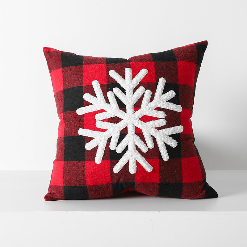 HKM-712595 Christmas Red Black Plaid Embroidered Cushion Cover - Various Designs Available
