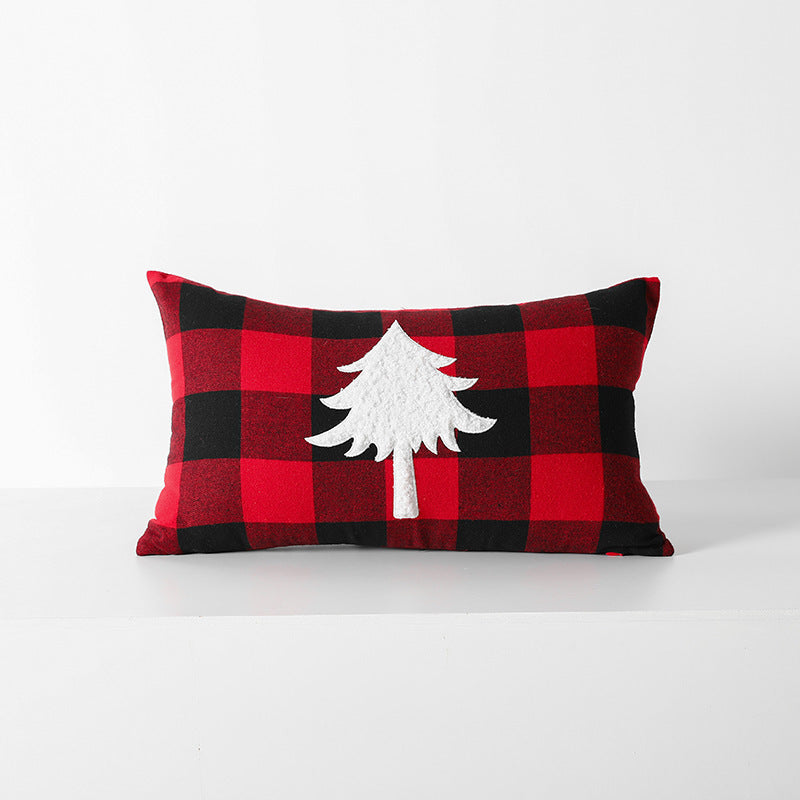 HKM-712595 Christmas Red Black Plaid Embroidered Cushion Cover - Various Designs Available