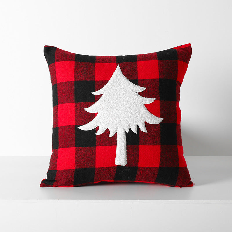 HKM-712595 Christmas Red Black Plaid Embroidered Cushion Cover - Various Designs Available
