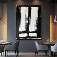 HKM-712723 Hand-Painted Black and White Abstract Oil Painting on Canvas - Unstretched Decorative Wall Art for Home Decor