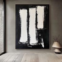 HKM-712723 Hand-Painted Black and White Abstract Oil Painting on Canvas - Unstretched Decorative Wall Art for Home Decor