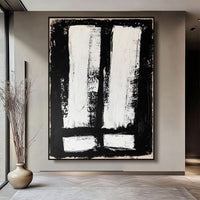 HKM-712723 Hand-Painted Black and White Abstract Oil Painting on Canvas - Unstretched Decorative Wall Art for Home Decor