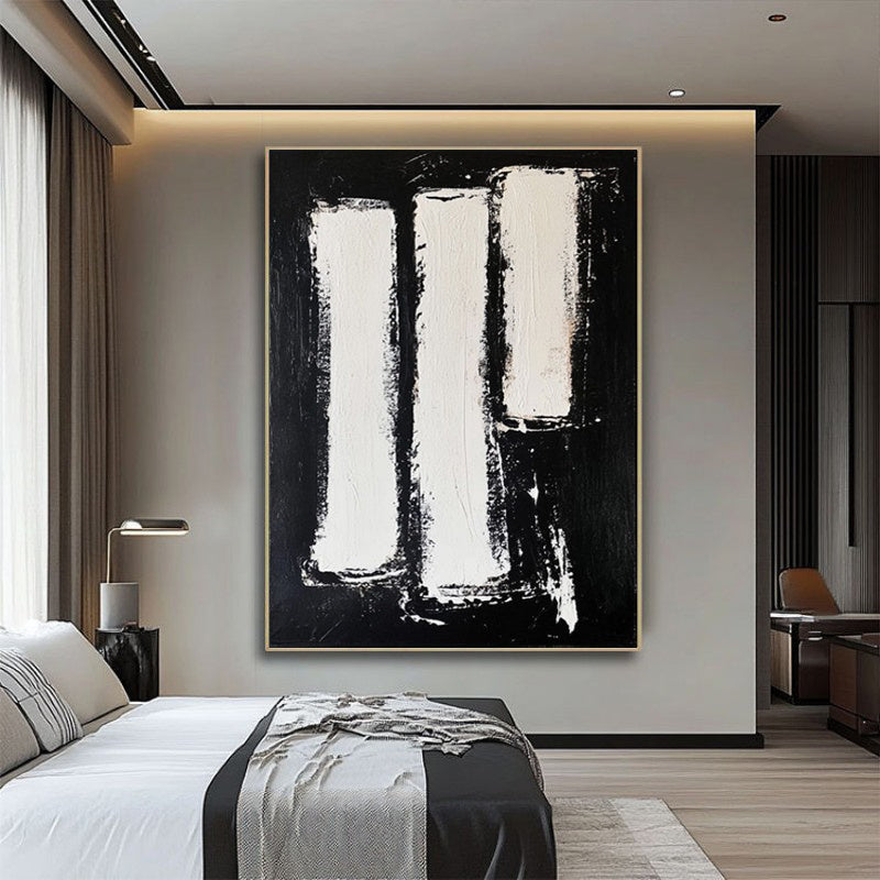 KTX-712723 Hand-Painted Black and White Abstract Oil Painting on Canvas - Unstretched Decorative Wall Art for Home Decor