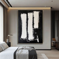 HKM-712723 Hand-Painted Black and White Abstract Oil Painting on Canvas - Unstretched Decorative Wall Art for Home Decor