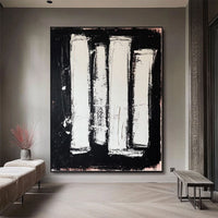 HKM-712723 Hand-Painted Black and White Abstract Oil Painting on Canvas - Unstretched Decorative Wall Art for Home Decor