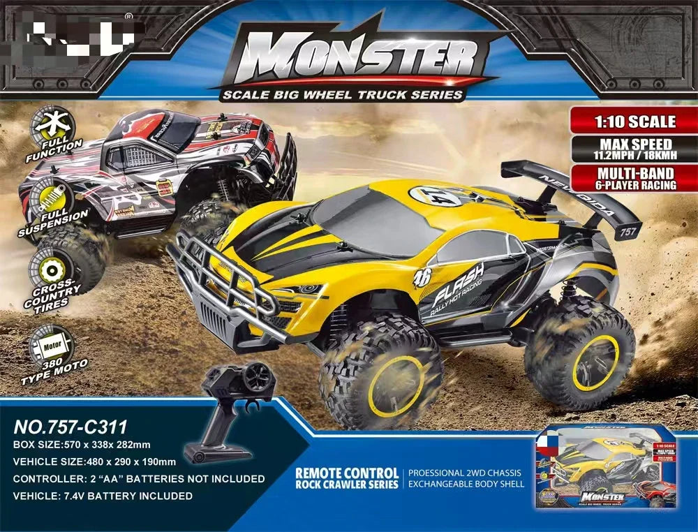 HKM-712787 Remote Control 1/10 Scale Off-Road Rock Climber Car with 18km/h Speed and Four-Wheel Drive