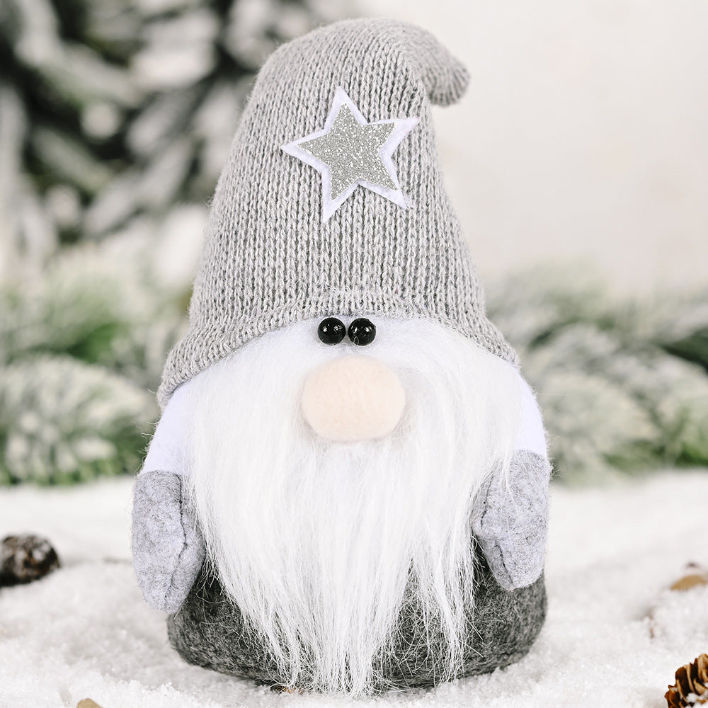 HKM-712915 Five-Pointed Star Forest Man Doll Ornament with Red and Gray Hats