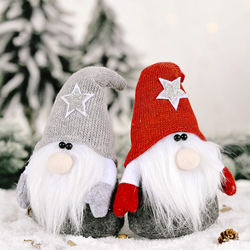 HKM-712915 Five-Pointed Star Forest Man Doll Ornament with Red and Gray Hats