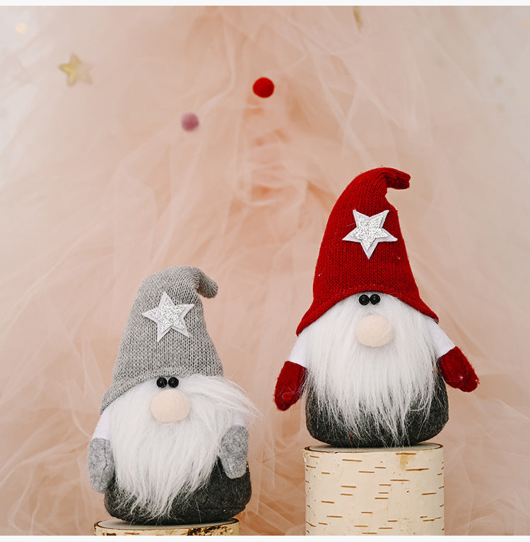 HKM-712915 Five-Pointed Star Forest Man Doll Ornament with Red and Gray Hats