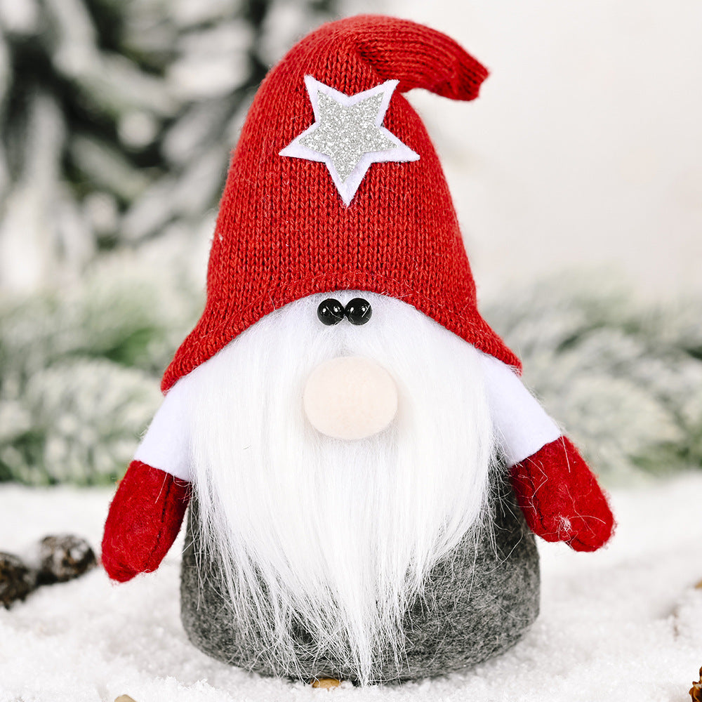 HKM-712915 Five-Pointed Star Forest Man Doll Ornament with Red and Gray Hats