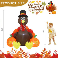 HKM-712979 Thanksgiving 6FT Inflatable Turkey Decoration with LED Lights for Yard and PatioFestivities