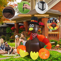 HKM-712979 Thanksgiving 6FT Inflatable Turkey Decoration with LED Lights for Yard and PatioFestivities