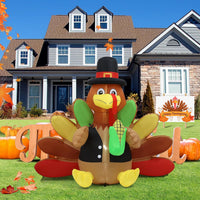 HKM-712979 Thanksgiving 6FT Inflatable Turkey Decoration with LED Lights for Yard and PatioFestivities