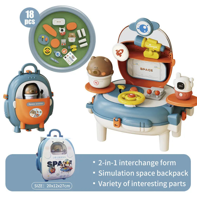 KTX-713043 Bear Backpack Pretend Play Toy Set for Kids - Multifunctional Kitchen Dress-Up Fun