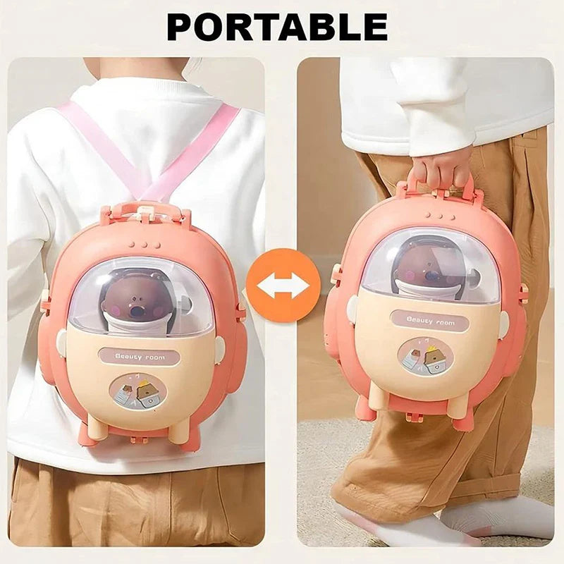 KTX-713043 Bear Backpack Pretend Play Toy Set for Kids - Multifunctional Kitchen Dress-Up Fun