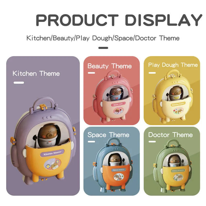 KTX-713043 Bear Backpack Pretend Play Toy Set for Kids - Multifunctional Kitchen Dress-Up Fun