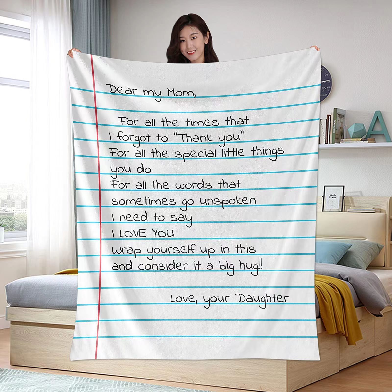 HKM-713107 Family Letter Flannel Blanket - Multiple Sizes in Soft Polyester