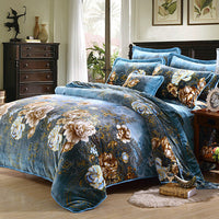 HKM-713107 Golden Mink Warm Bedding Set - Polyester Fabric, Simple Style, Available in Multiple Sizes