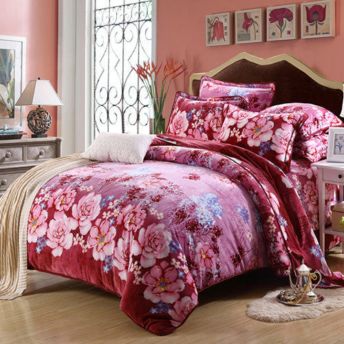 HKM-713107 Golden Mink Warm Bedding Set - Polyester Fabric, Simple Style, Available in Multiple Sizes