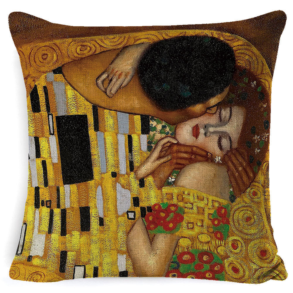 HKM-713491 Couple Cartoon Pillow Cushion - European Classic Linen Home Decor with Invisible Zipper